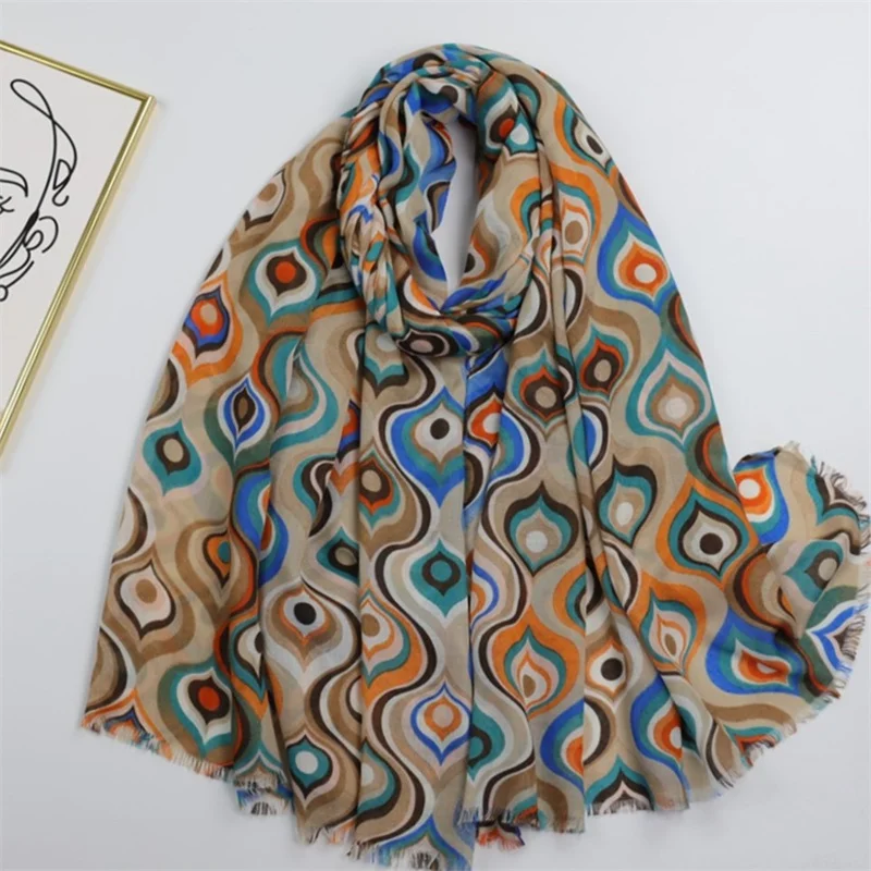 Bufandas de viscosa de 180x90Cm para mujer, chales de borla de ojos coloridos abstractos y a la moda, Pashmina, estola, Bufandas musulmanas, Sjaal