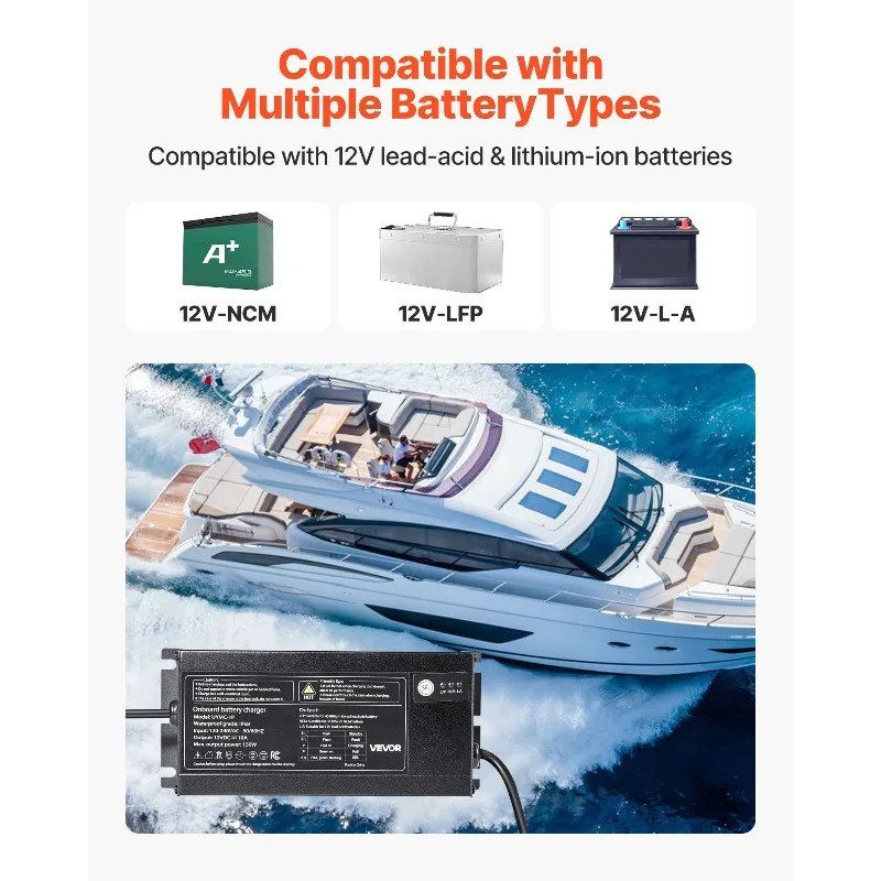 1-بنك 10A 12V شاحن بطارية بحري ذكي على متن IP68 قارب مقاوم للماء RV #3