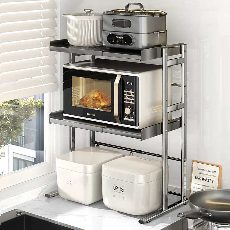 

Double shelf kitchen countertop multi-layer pot rack seasoning rack desktop stove bowl holder baffle function