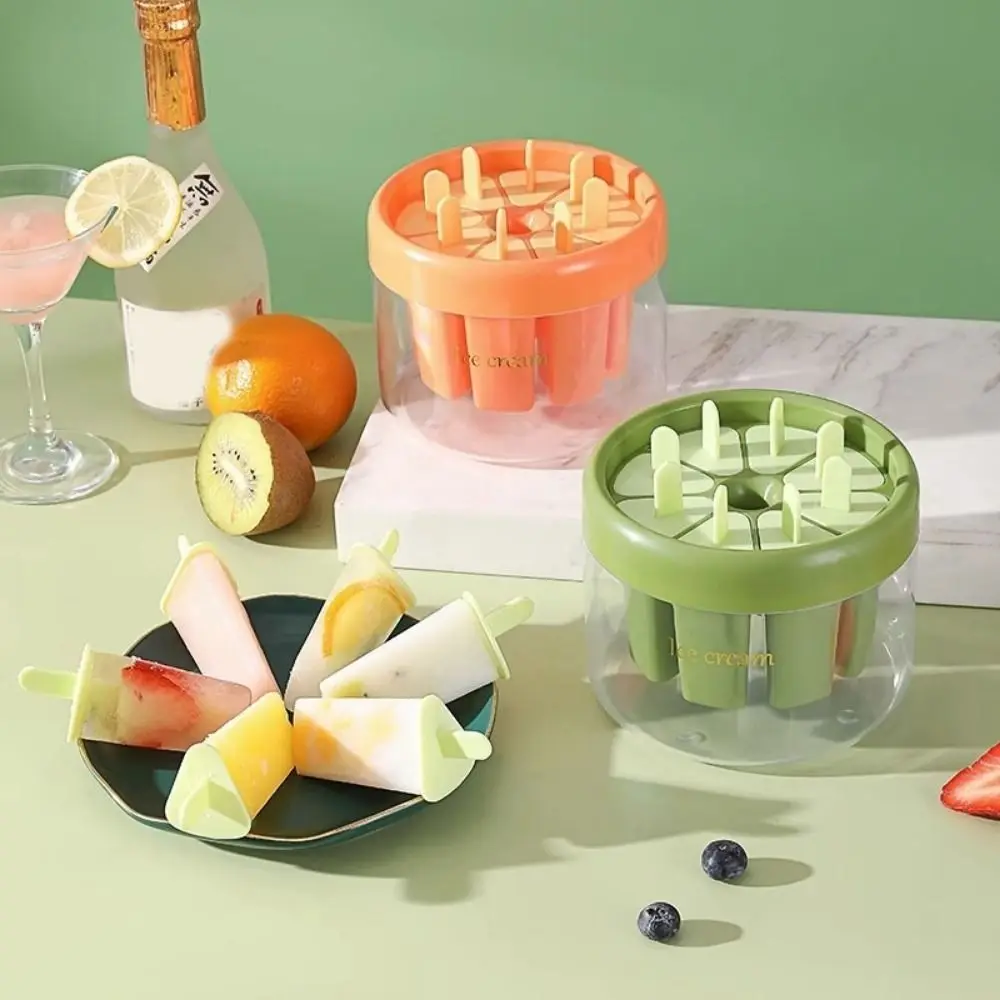 Plastic 8 Hole Ice Cream Mold Clear Base Homemade Ice Cube Tray with Handle Eco-friendly Ice Cream Makers Baby Fruit Shake