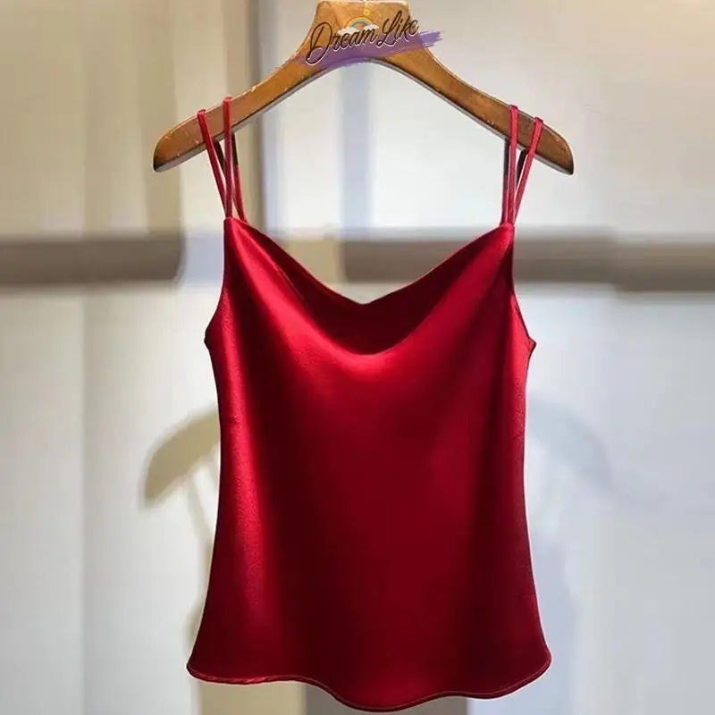 سترة نسائية صيفية 2024 من الساتان ذات حمالة منخفضة تناسب طبقة أساسية بدون أكمام ملابس خارجية مقاس كبير من Age-Defng