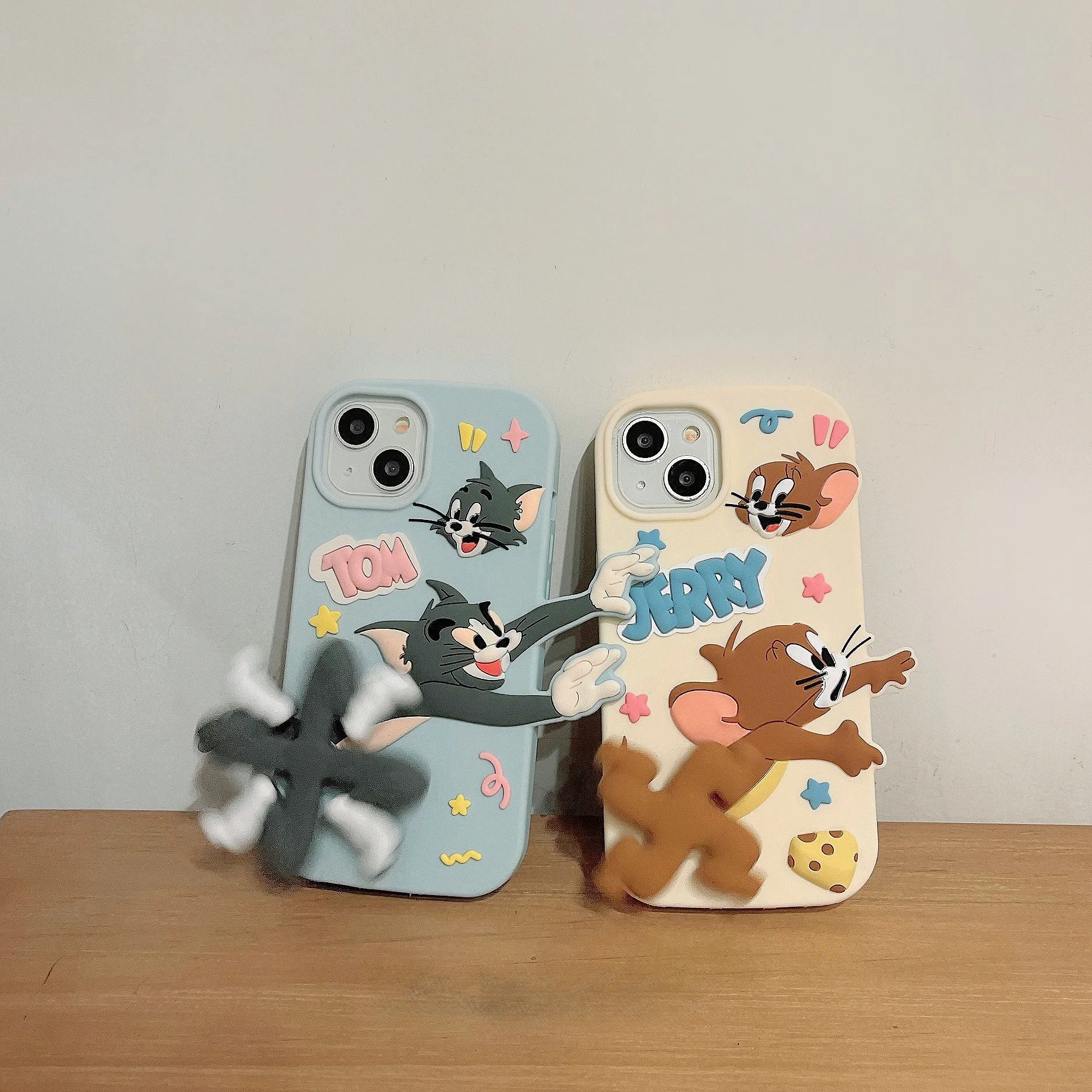 3D Cat and Mouse Couple phone case For iPhone 15 14 13 12 11 Pro max Shockproof Anti-fall Soft Silicone shell cartoon Tom Jerry