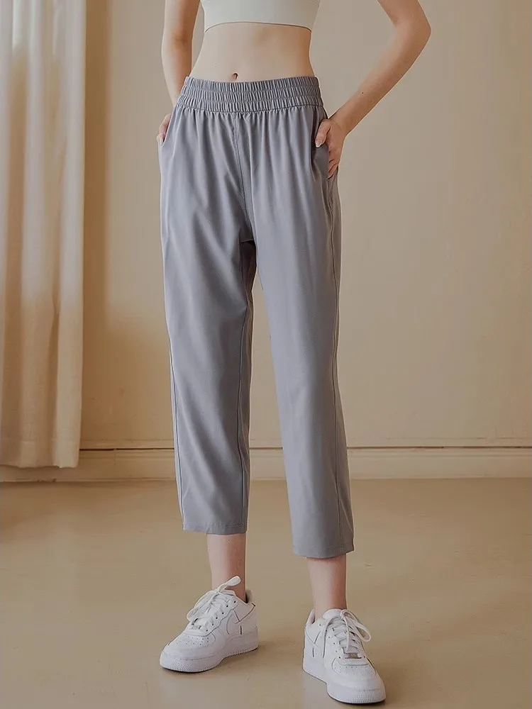 ALO ACTIVE High Waist Yoga Pants Women's Summer Thin Quick Dry Slimming Straight Nine-Piece Sports Fitness Pants