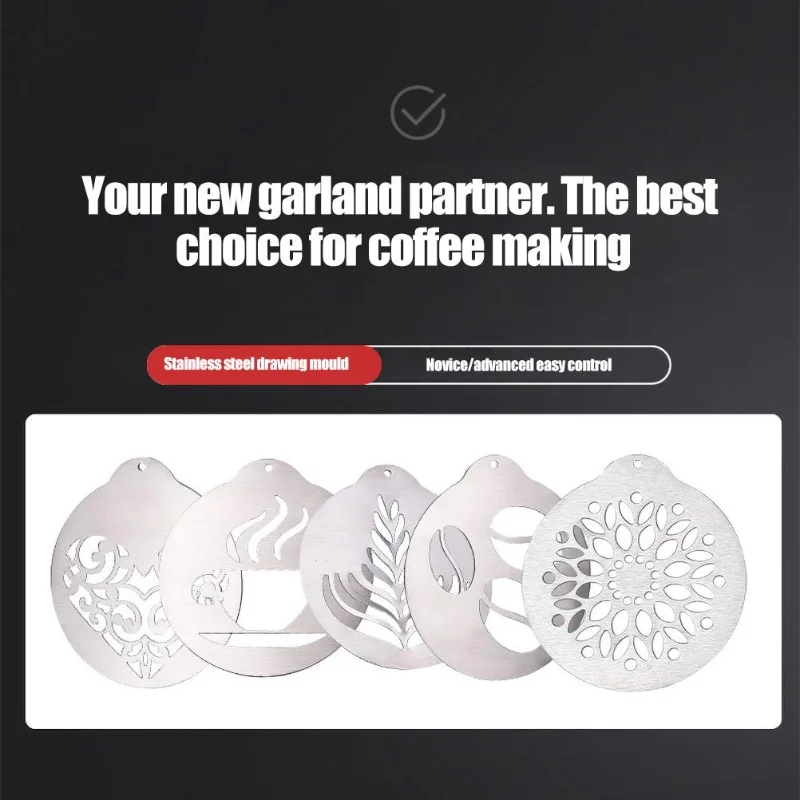 5 piece set creative kitchenware coffee flower piece coffee shop DIY mold portable stainless steel coffee printing plate