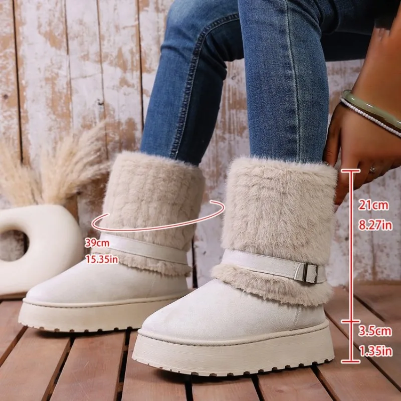 المألوف القوس جولة تو أحذية الثلوج أنيقة الشتاء شقة مقاومة للاهتراء لينة الطلاب زائد المخملية الدافئة أحذية نسائية حجم كبير 43