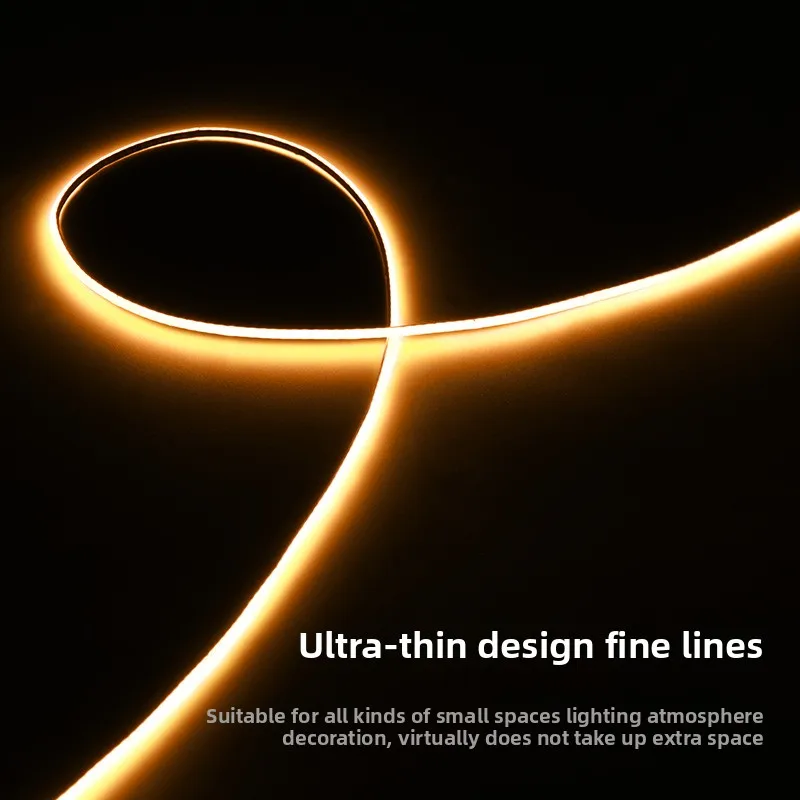 DC12V 2mm Width 5M Self-Adhesive Flicker Free Bright High CRI Low Voltage Decorative COB LED Light Strip Light