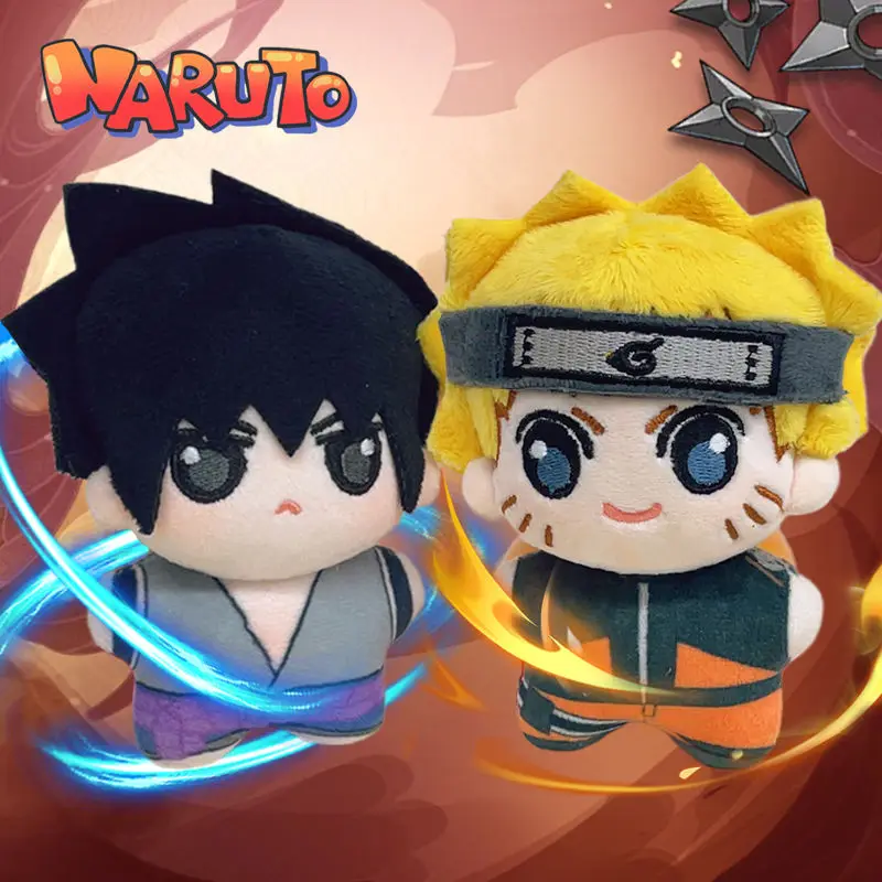 Naruto Uzumaki Naruto Uchiha Sasuke anime peripheral cartoon Q version plush doll school bag decoration pendant birthday gift