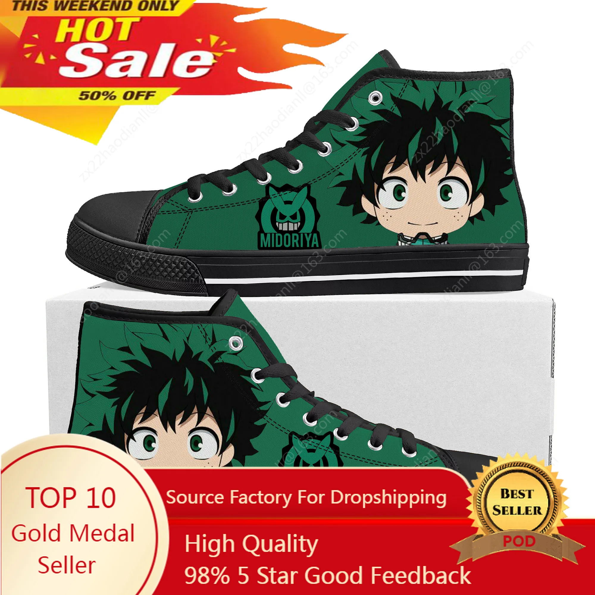 

Hot Izuku Midoriya My Hero Academia High Top Sneakers Mens Womens Teenager High Quality Canvas Sneaker Couple Shoes Custom Shoe