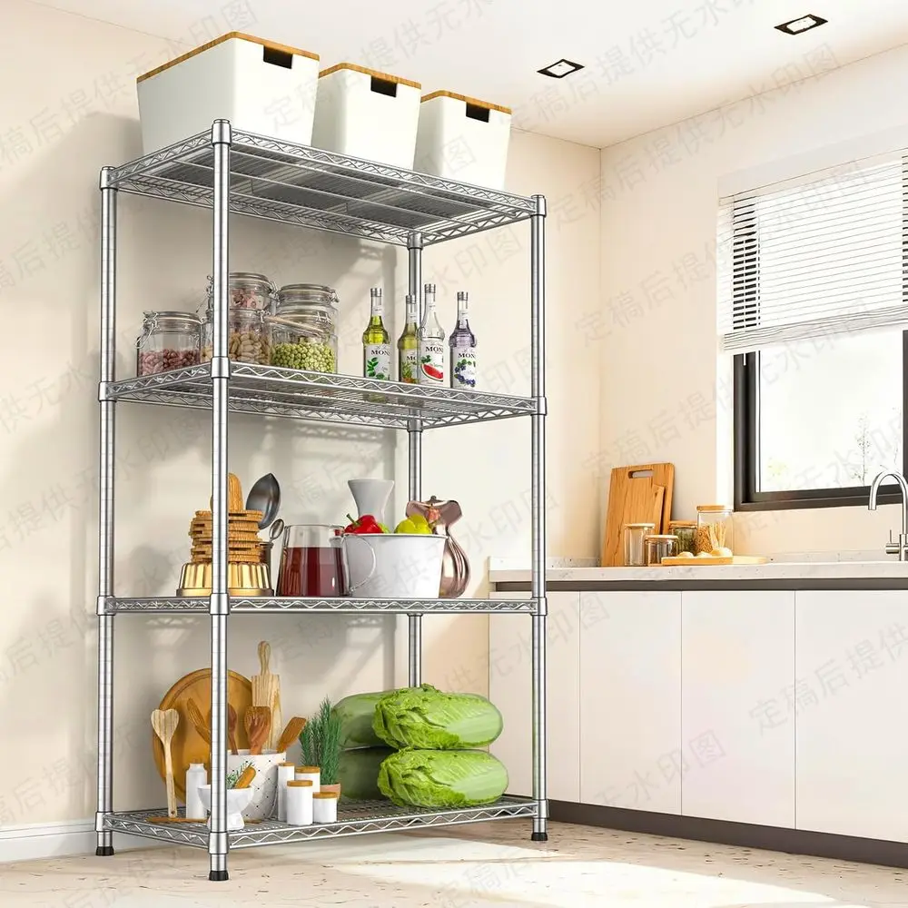 Estante de arame de metal resistente de 4 camadas, unidade de armazenamento resistente ajustável para casa e garagem, comporta até 2200 libras