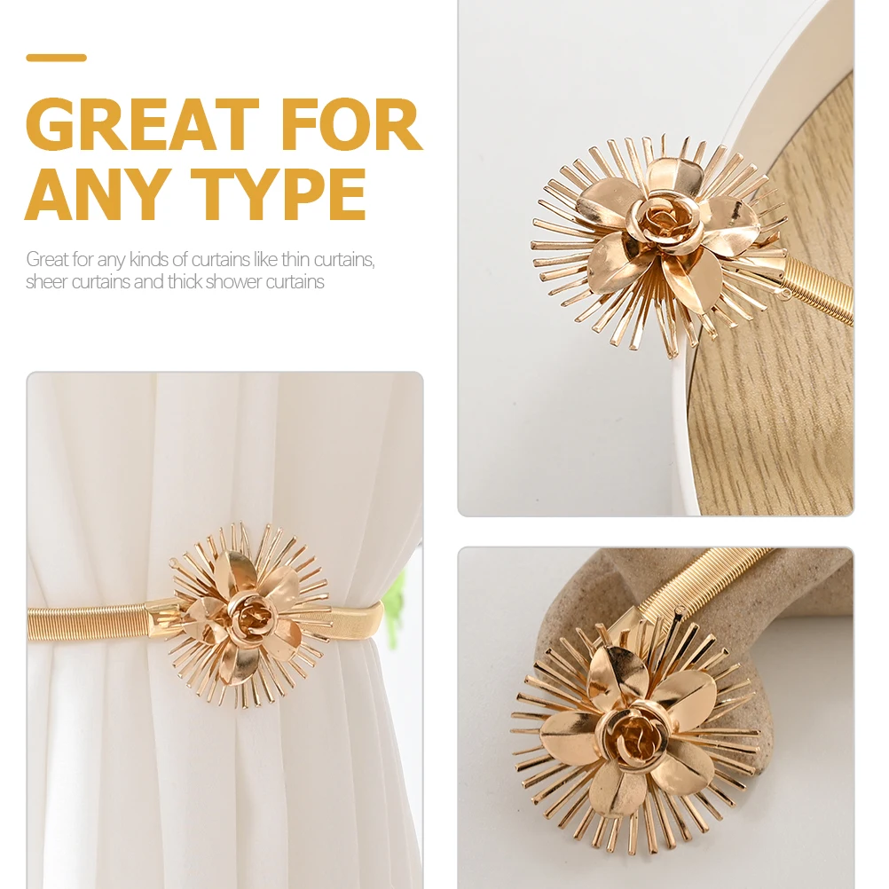 

2Pcs Metal Curtain Tiebacks Flexible Strap Flower Holdbacks for Home Living Room Window Curtain Accessories