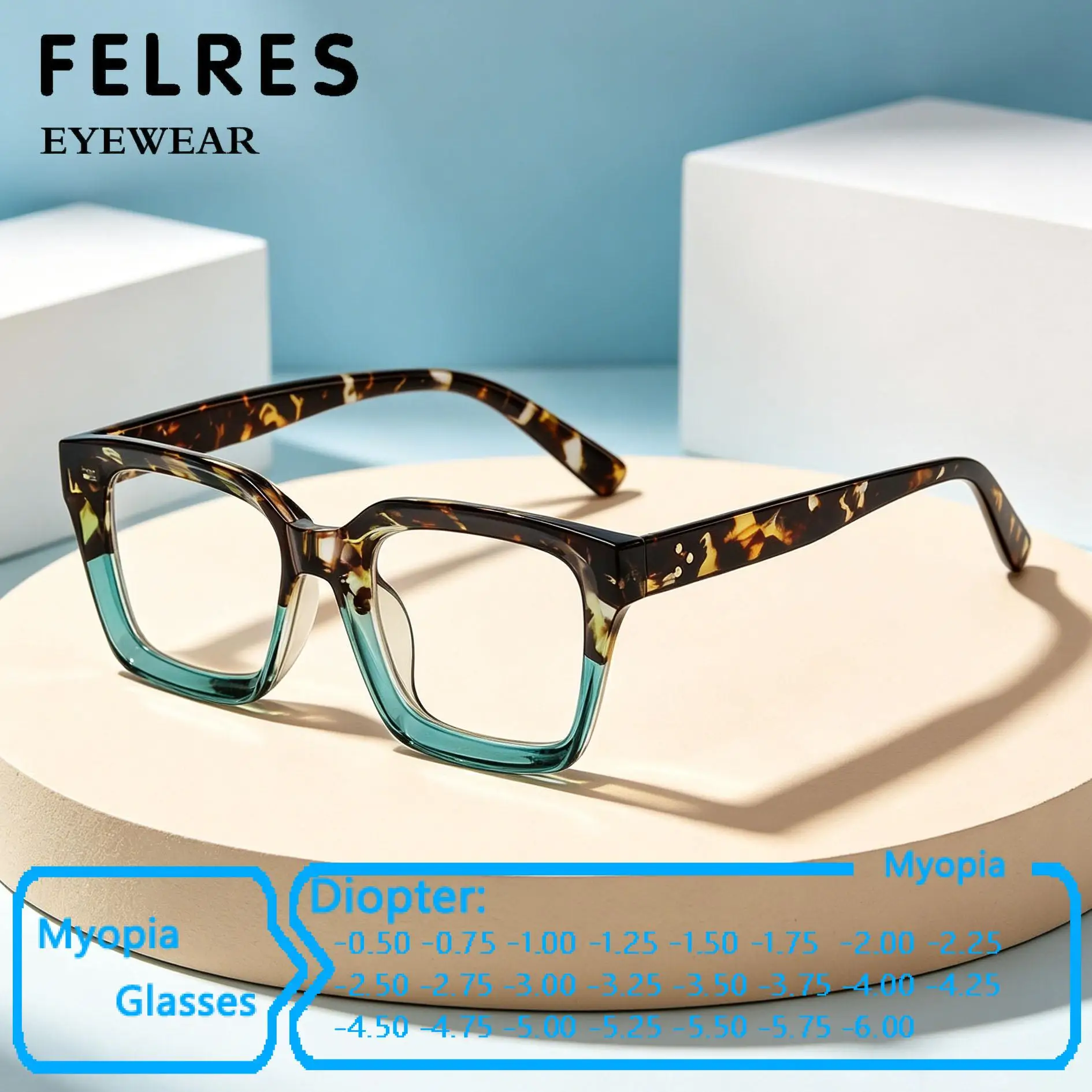 

Square Thick Frame Myopia Glasses Women Men Anti Blue Light Short-Sighted Eyewear Customize Negative Diopter -0.5 To -6.0