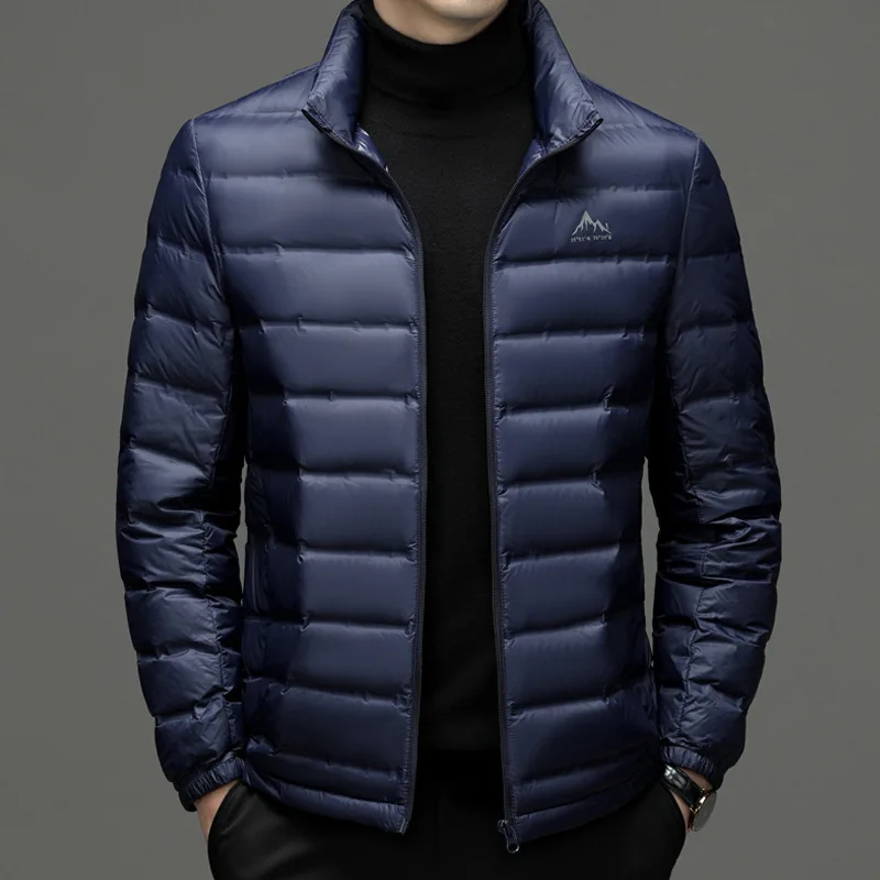 Autumn and winter new styles Men's high-end stand collar lightweight down jacket Men's solid color 90% white duck down jacket