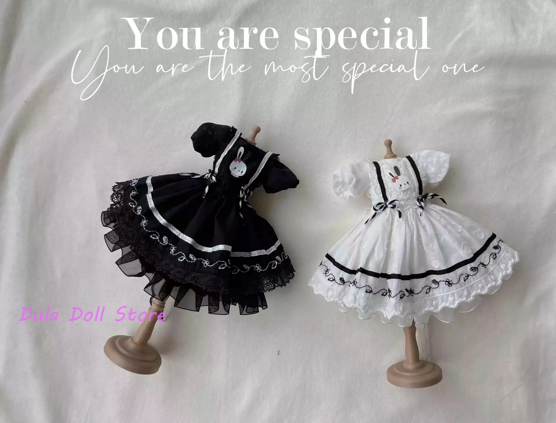 Dula Doll Clothes Dress Black and white rabbit strap dress Blythe Qbaby ob24 ob22 Azone Licca ICY JerryB 1/6 Bjd Doll