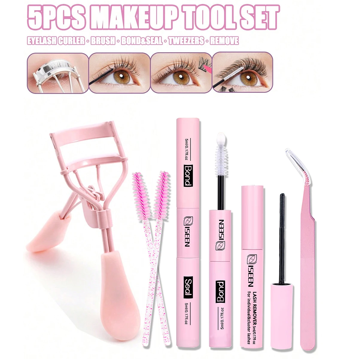 Eyelash Bond & Seal 10ml  Eyelash Glue Remover 5ml Eyelash Curler Eyelash Brush Tweezer Kit Makeup