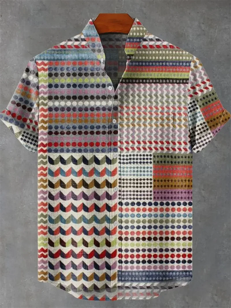 

Новая мужская рубашка с 3D-принтом в полоску и ретро-животным узором, повседневная, с коротким рукавом, модная льняная верхняя одежда