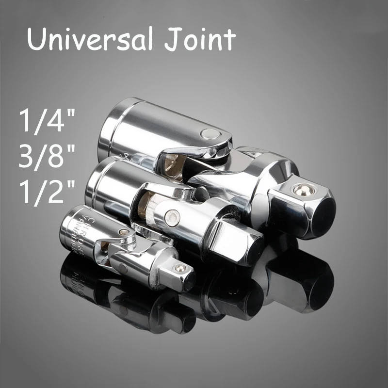 

Universal Joint Set Socket Ratchet Wrench Adapter 1/4" 3/8" 1/2" Extension Bar Adapter Crv Steel Movable Joint Fitting Tool