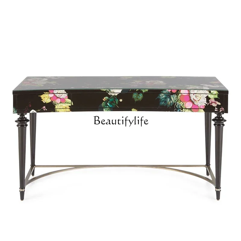 

D06American light luxury solid wood dressing table French retro hand-painted desk with drawers