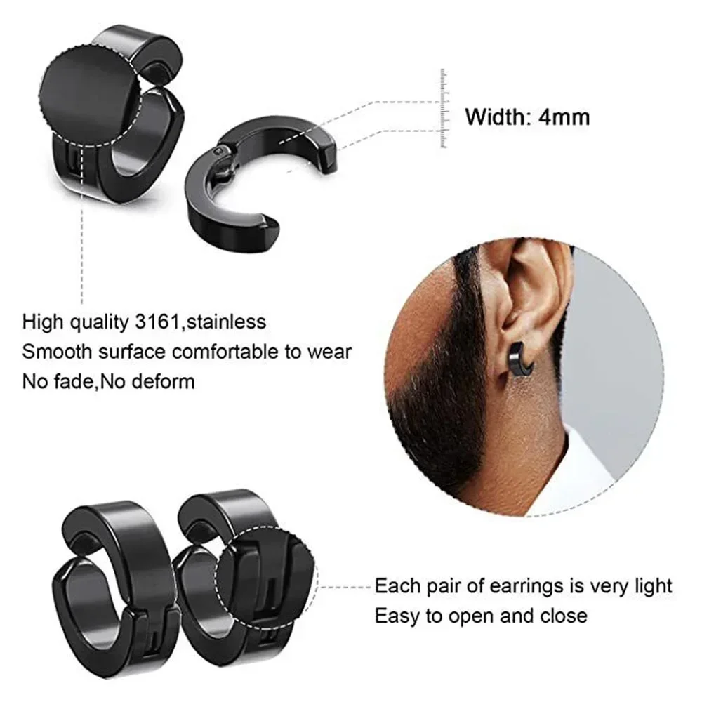 2pcs Men Stainless Steel Non-Piercing Magnetic Stud Earrings Cross Dangle Hoop Unisex CZ Magnet Clip on Earring Jewelry Gift
