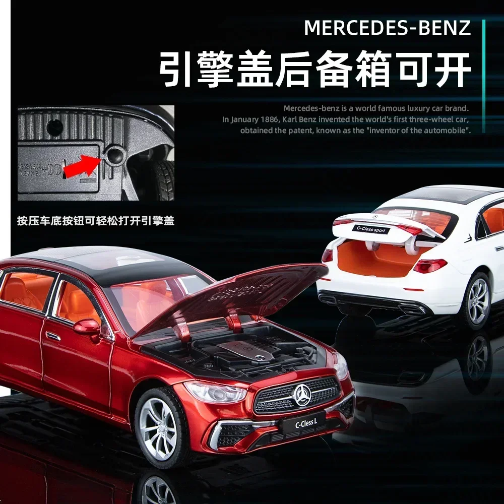 Mercedes-benz C260L modelo de aleación de Metal fundido a presión de alta simulación, luz de sonido de coche, Colección Pull Back, regalos de juguete para niños, 1:24