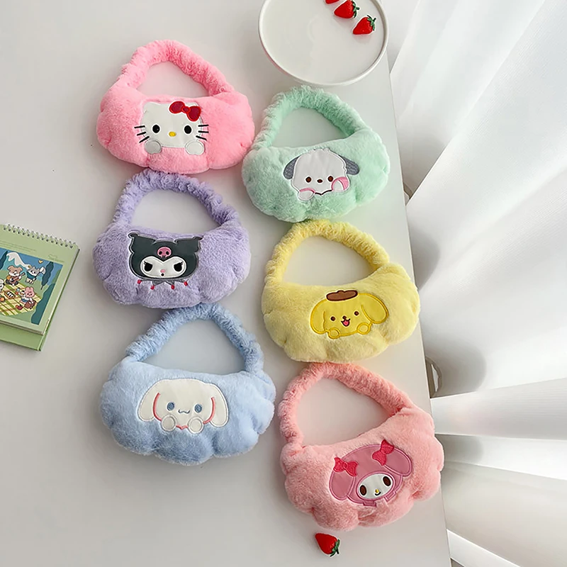 Sanrio กระเป๋าถือลายอนิเมะ1ชิ้น, กระเป๋าสะพายไหล่ลาย Kuromi Melody Cinnamoroll สะพายไหล่ Crossbody ฤดูใบไม้ร่วงฤดูหนาว