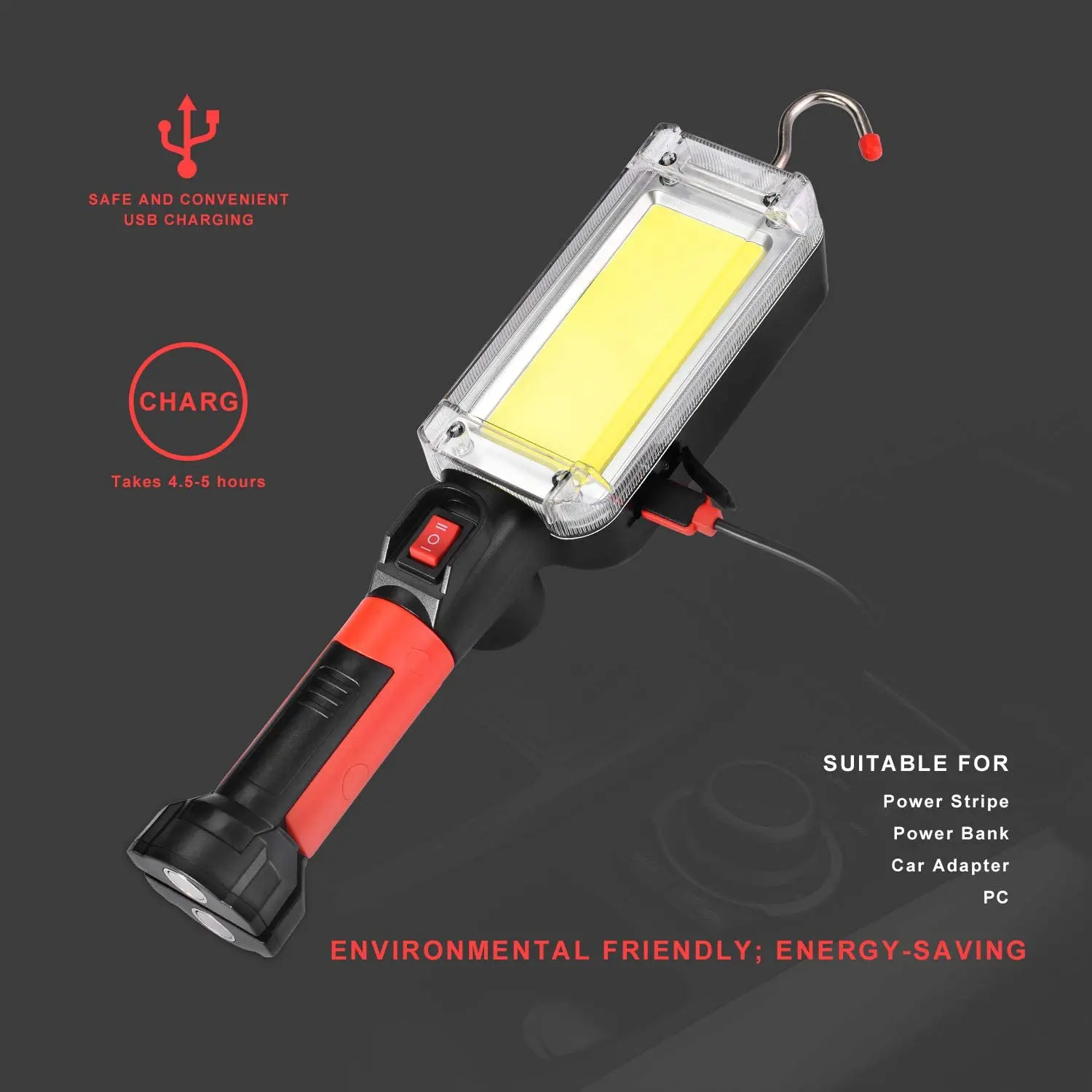 Handheld COB LED Work Light Auto Maintenance Lamp 18650 Rechargeable Flashlight Torch Work Lamp with Hook Magnet