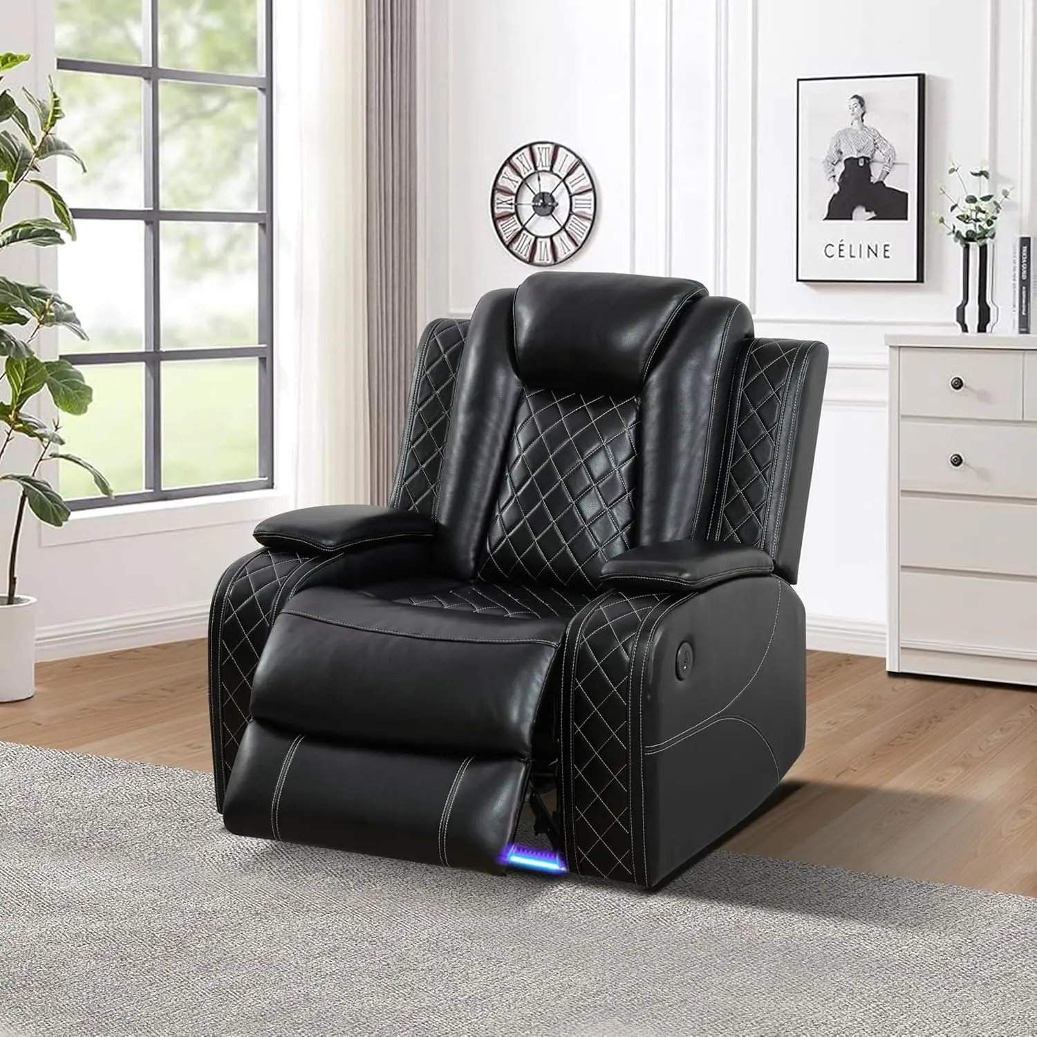 Ball & Cast Power Intelligent Breathing Leather Living Room Recliner Chair With Storage Armrest And Usb Charging,Led Home