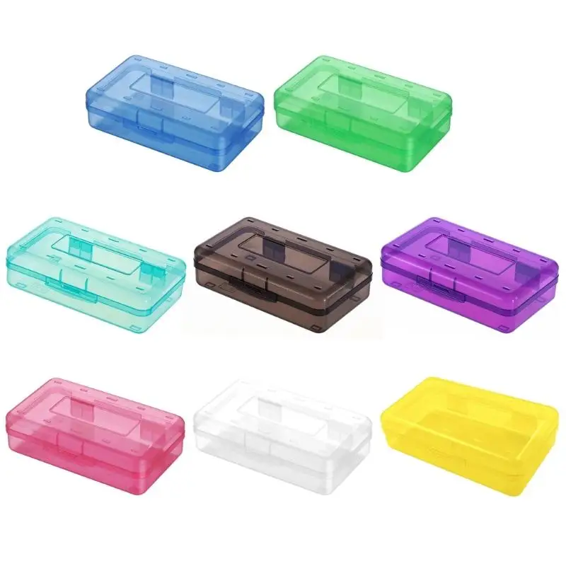 Translucent Hard Shell Plastic Pencil Box Stackable Pencil Case Large Capacity Desk Pen Organiser for School Office Supply D2RC