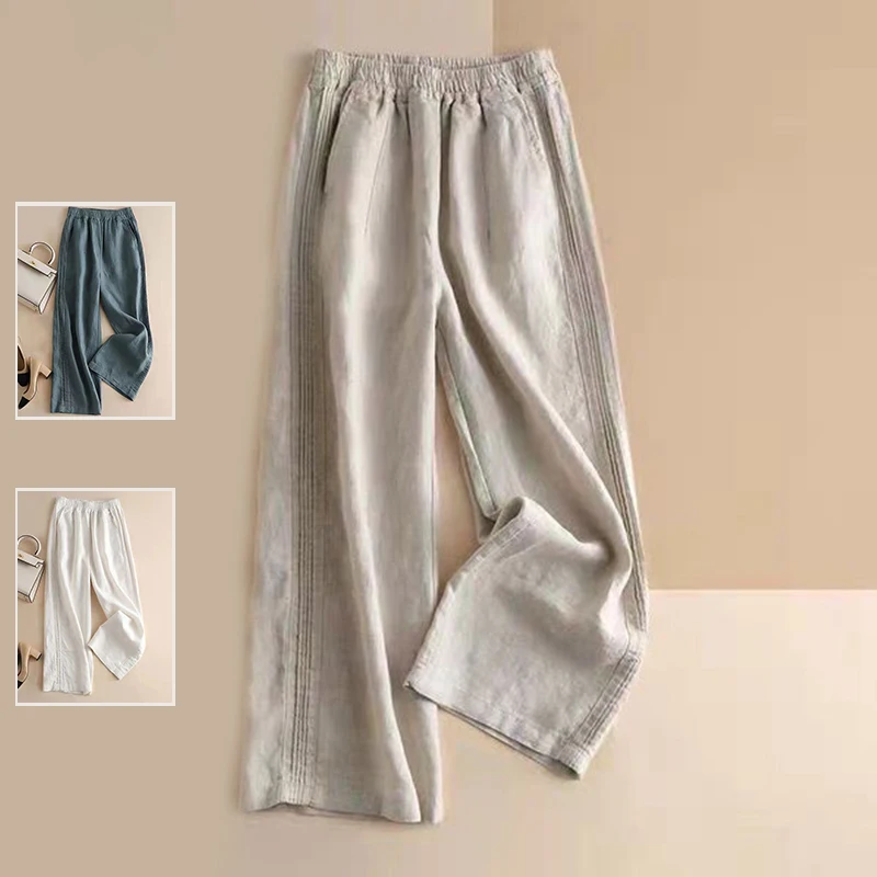 

Прямые брюки из хлопка и льна с высокой талией, широкие брюки, повседневные свободные цветные весенние женские брюки больших размеров