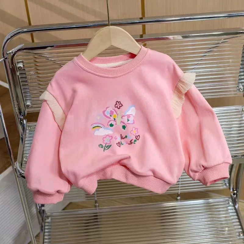 

Children's and Girls' 2024 Spring Fashion New Girl Baby Flower Fashionable Sweater Children's Underlay Korean Pullover Top