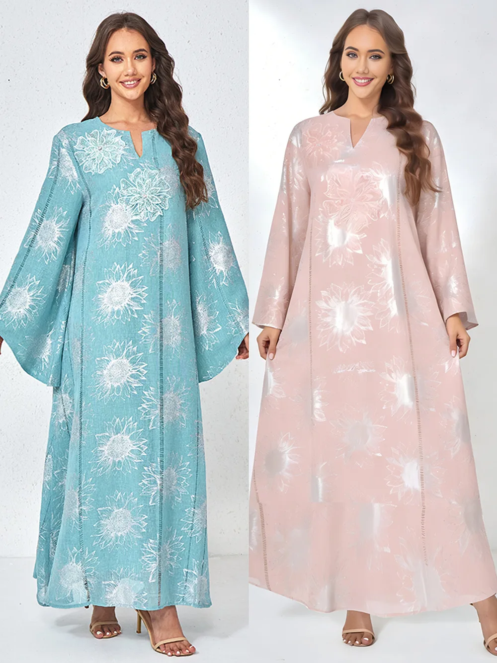 

New Ramadan Morocco Saudi Arabia Middle East Clothing Women's Robe Beaded Stickers Dubai Abaya Muslim Dress Robe