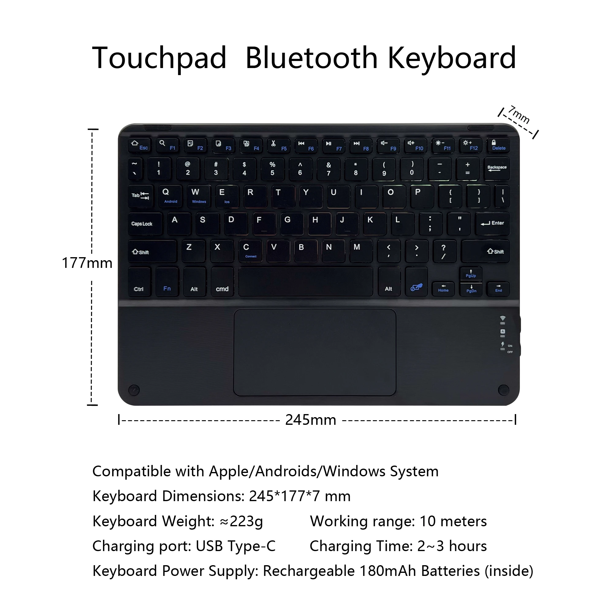 Rechargeable Bluetooth-compatible Keyboard Ultra-Slim Wireless Mouse Keyboard Set for Android Windows Tablet iPhone iPad image 6