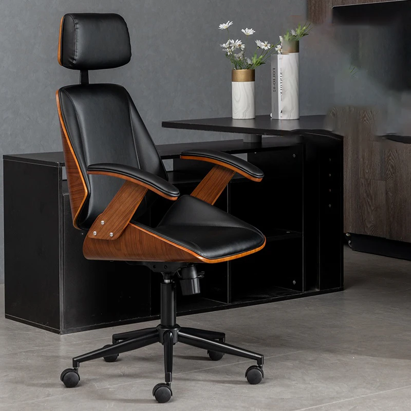 Fashion Retro Solid Wood Chair Home Office Computer Chair Lift Swivel Reclining Gaming Chair Universal rollers Boss Chair