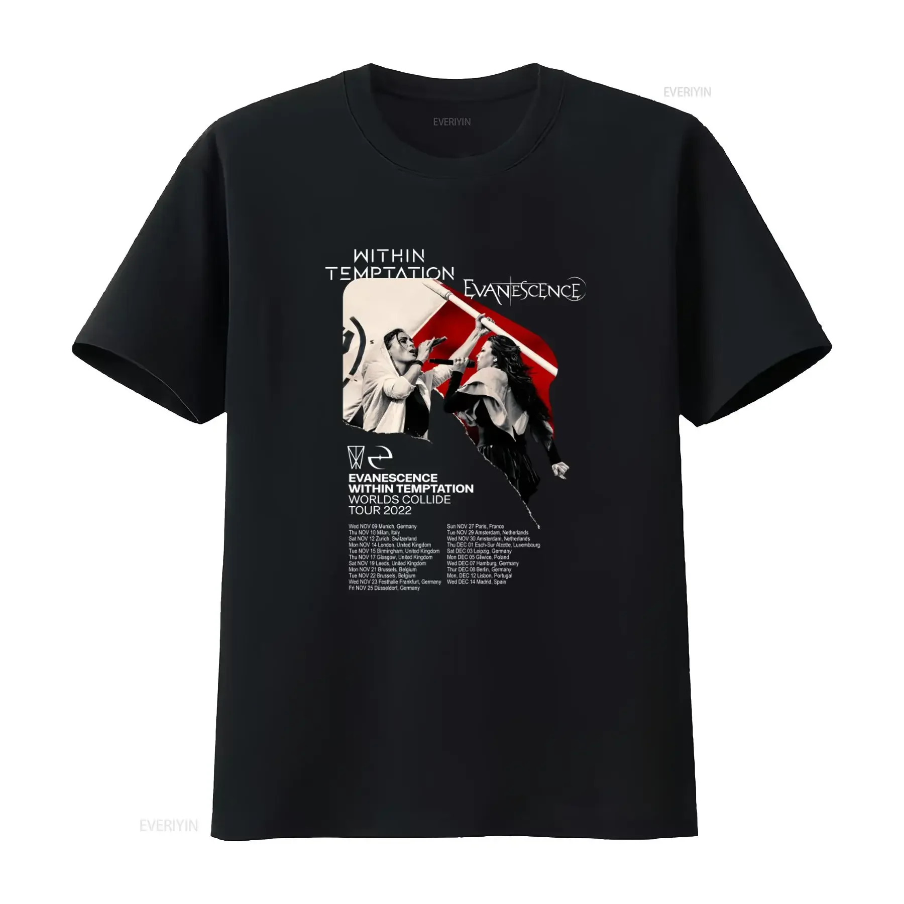 Within Temptation Evanescence T Shirt Tour 2022 UK England Worlds Collide Concert  vintage Washed Breathable Versatile Unisex