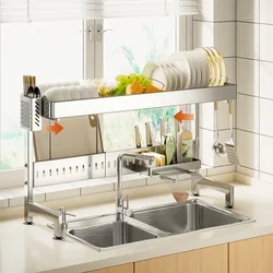 Kitchen Organizer Above The Sink Stretchable Bowl Draining Rack Multi-Functional Countertop Storage Shelf Knife Spoon Sink Rack
