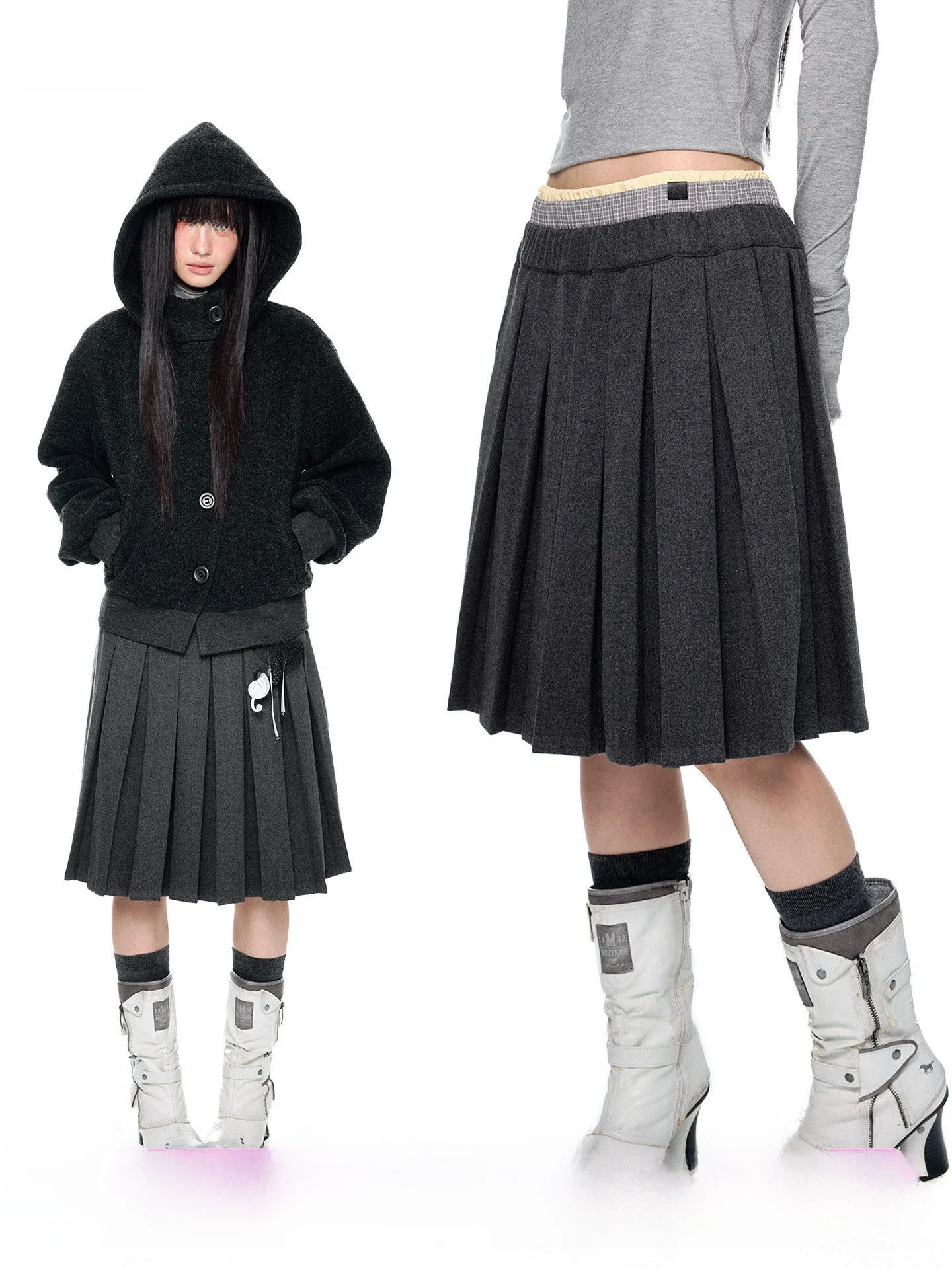 

Юбка EZEK в клетку с плиссировкой из шерсти Miu, женская, весенняя, новая, в стиле ретро, повседневная, универсальная, А-силуэт, из полиэстера, хлопка и спандекса