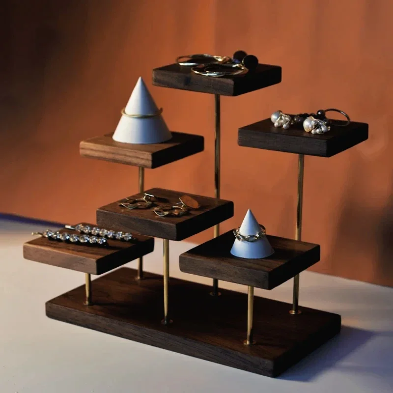 

Walnut Jewelry Ladder Display Storage Shelf Set Jewelry Earrings Ring Holder for Commercial Home Use