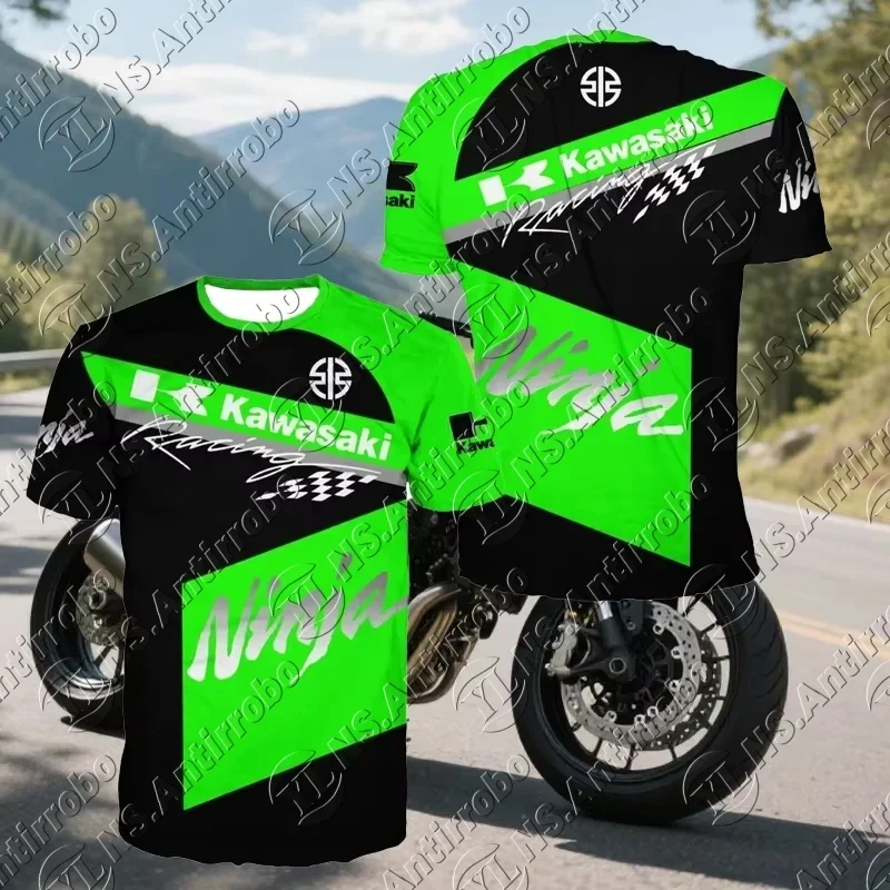 

Лето 2025 г., мужская футболка Kawasaki с 3D принтом и коротким рукавом, с круглым вырезом, быстросохнущая, уличная, модный топ для езды на мотоцикле для мужчин