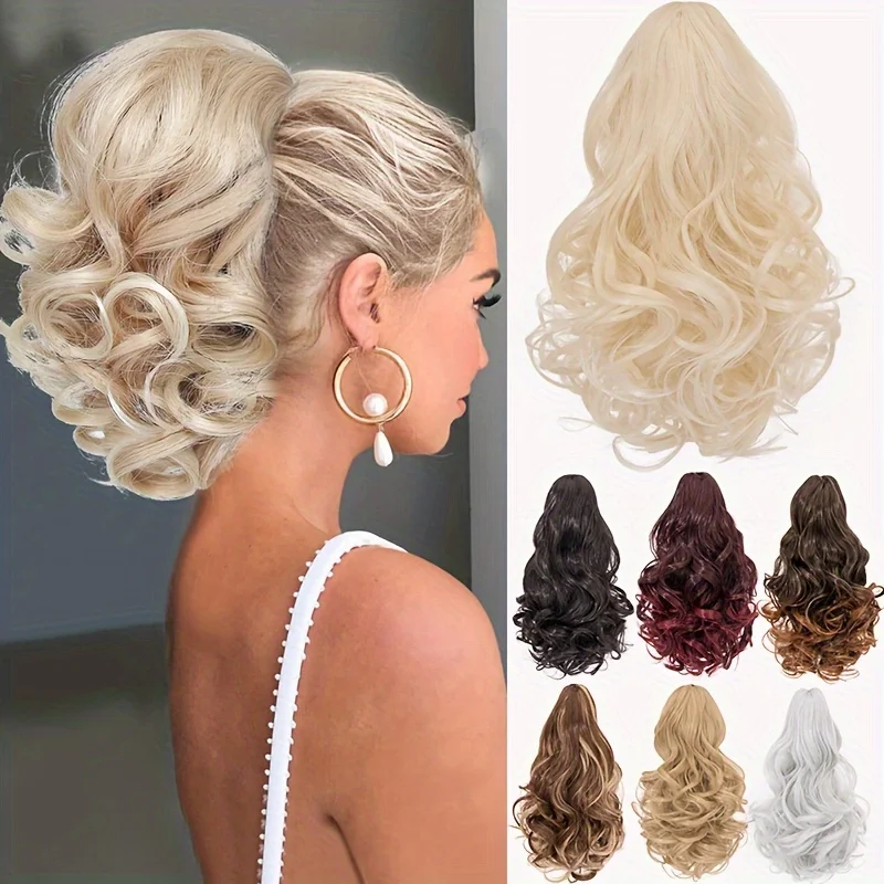 

Synthetic 14Inch Ponytail Claw Clip Ponytail Extensions Short Curly Ponytail Ladies Black Brown Blonde Hair Clip for Women