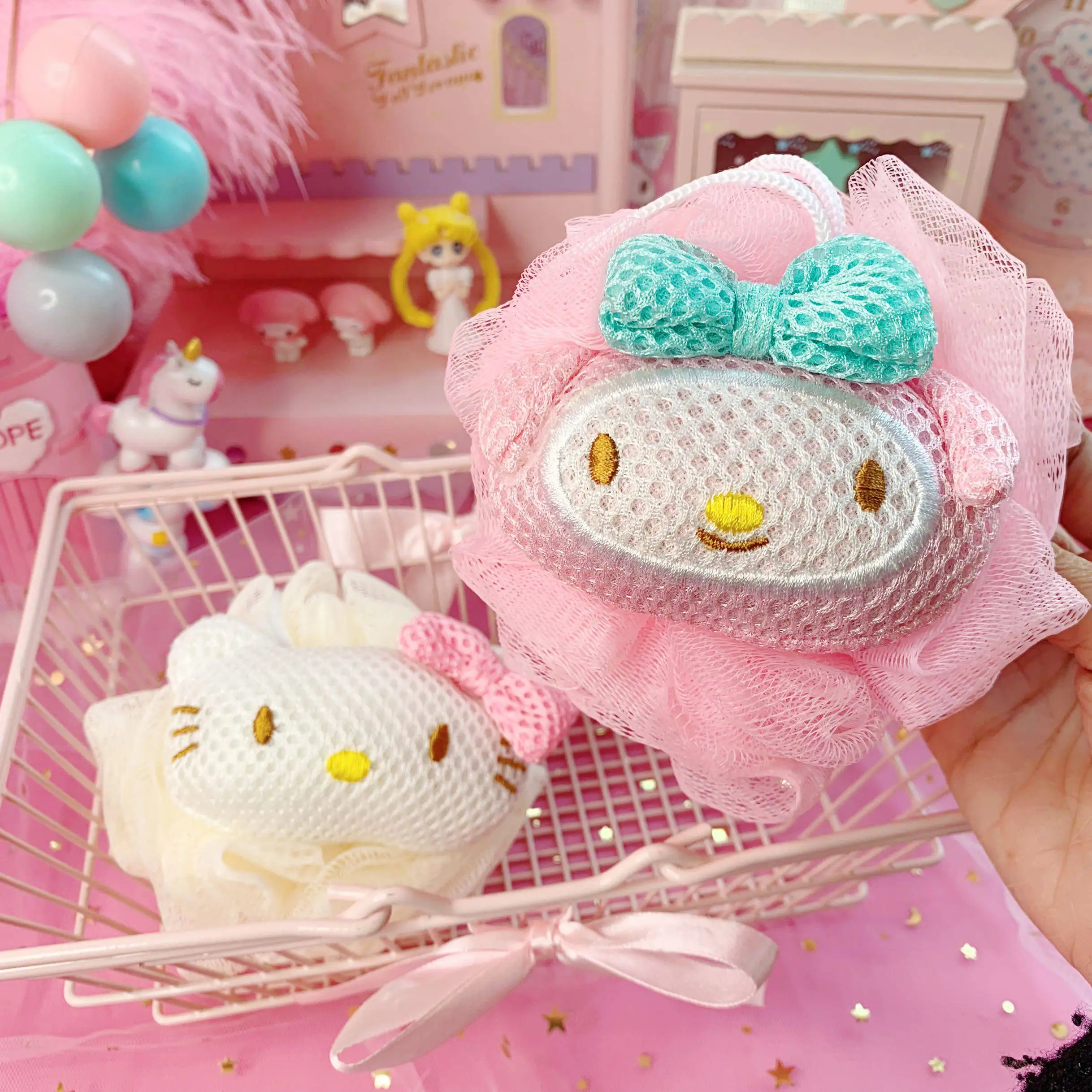 Cute Kitty Cartoon Bath Ball Lovely Kawaii Shower Sponge Soft Exfoliating Bath Flower For Gentle Body Cleansing And Daily - view 2