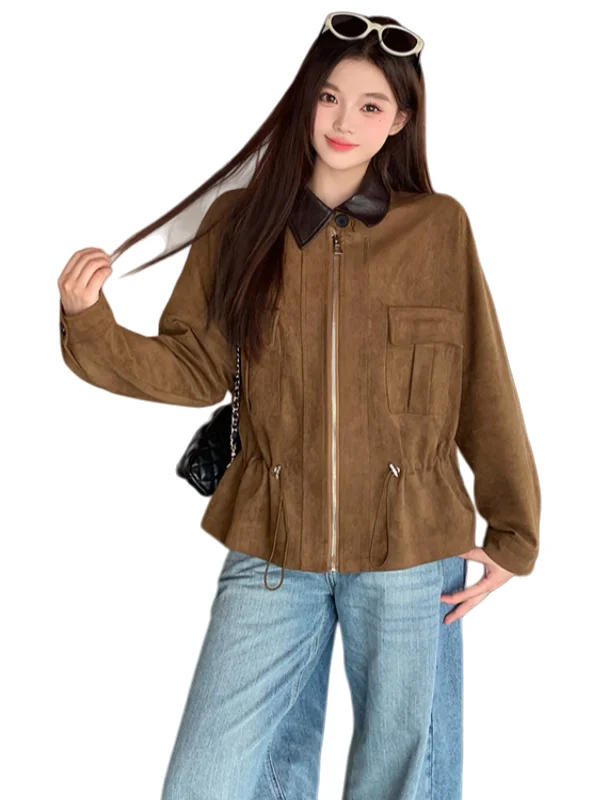 Cé Brown Biker Jaet Abbigliamento da lavoro da donna Cappotto in pelle Capispalla Cool Giacca a vento sexy Vestibilità ampia Pendolarismo Sle ort Lunghezza Zi...