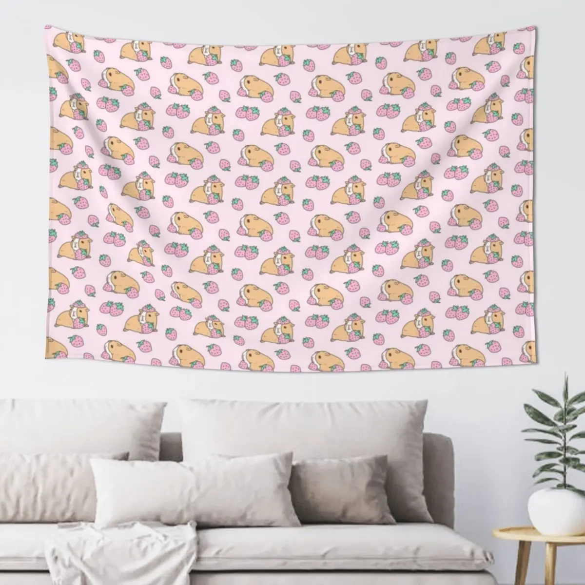 

Pink Guinea Pig and Strawberry Pattern Tapestry Aesthetic Room Decoration Wall Tapestries Kawaii Room Decor Tapestry