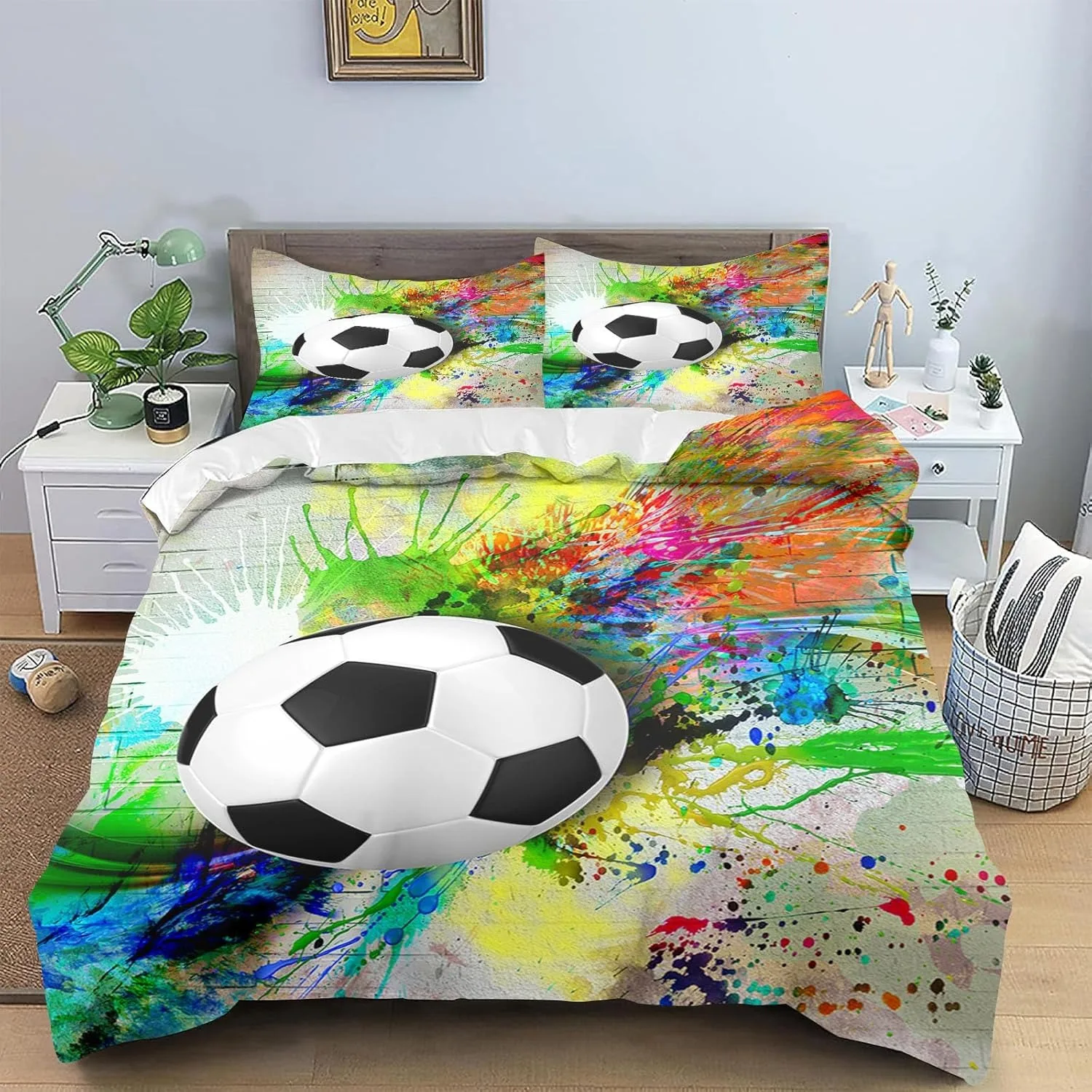 Football Bedding Set, Microfibre Duvet Cover 135 x 200 cm, Children's Bedding Set for Boys and Teenagers