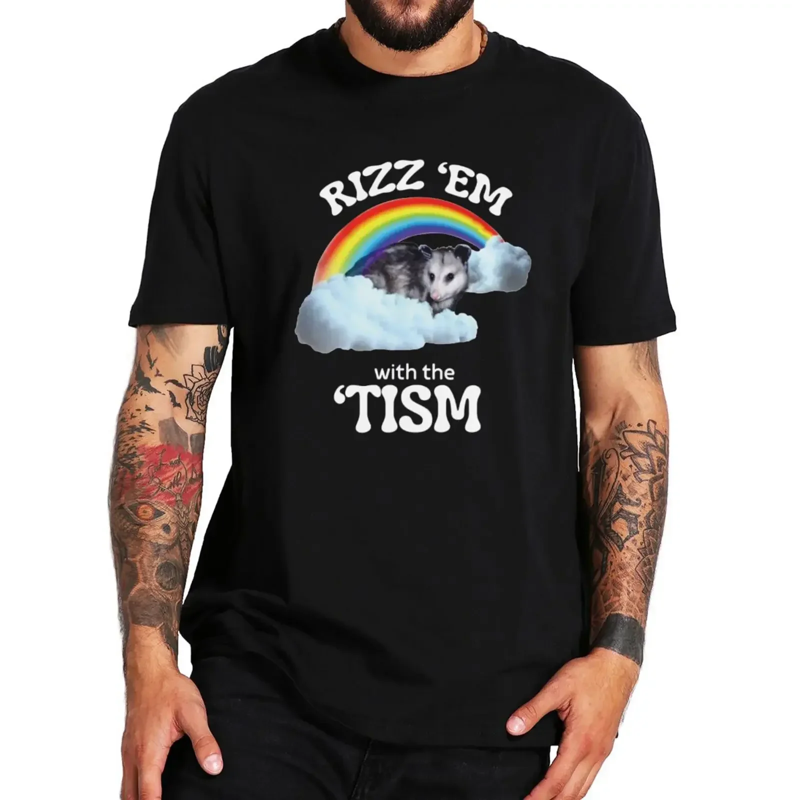 anime 100% Cotton Unisex O-neck shirts Rizz Em With The Tism T Shirt Autism Funny Opossum Meme Autistic Gift graphic t shirts