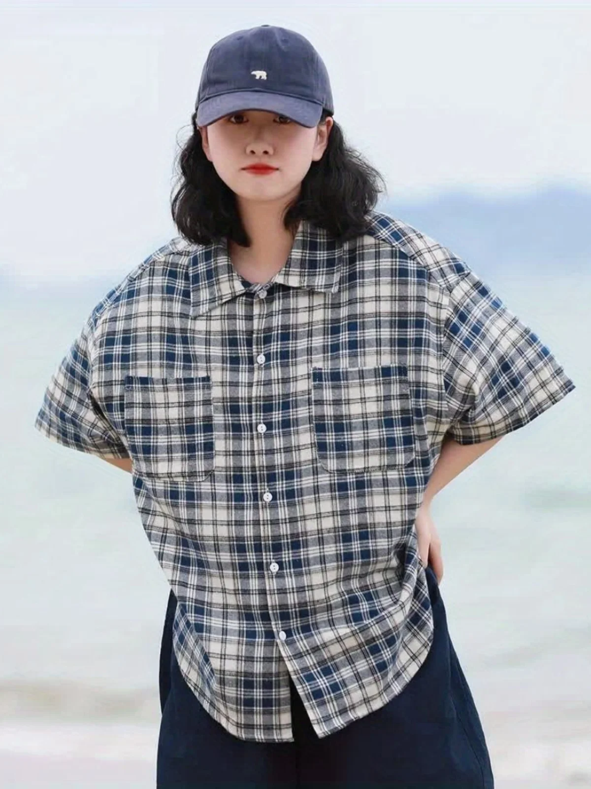 

Ретро японский Sle Casual Plaid ort Sve irt ex Спецодежда ket Color Blo Модный молодежный весенний модный