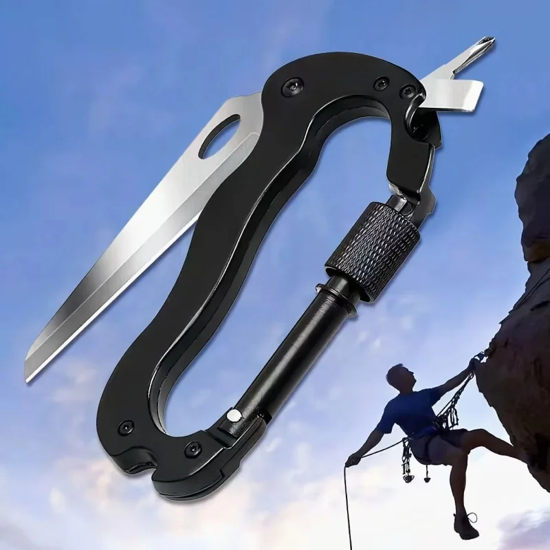 5-in-1 Survival Tool Keychain Multifunctional Self Defense Tools Climbing Carabiner Screwdriver Carabiner Outdoor Gadgets