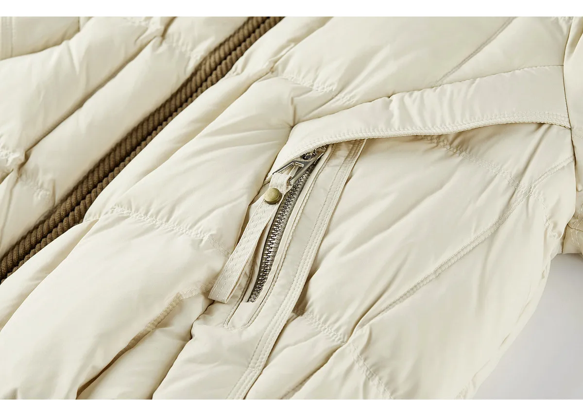 SENTUBILA 90% White Duck Down Jacket Women's 2026 Color Contrast Lapel Zip Pocket Coat Winter Loose Warm Outerwear W64YC7611