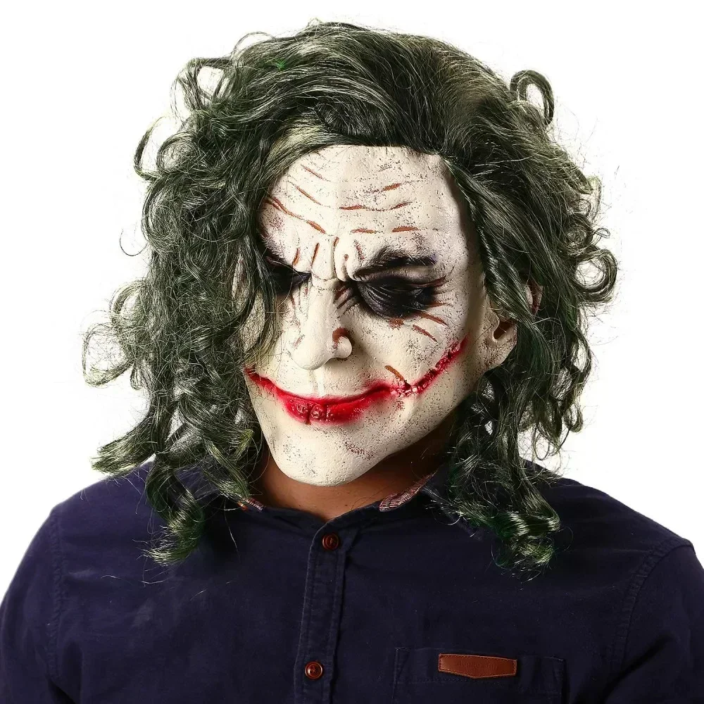 

Evil Halloween Joker Latex Masker Donkere Ridder Cosplay Clown Grappig Masker Groen Pruik Masques Carnaval Party Versiering