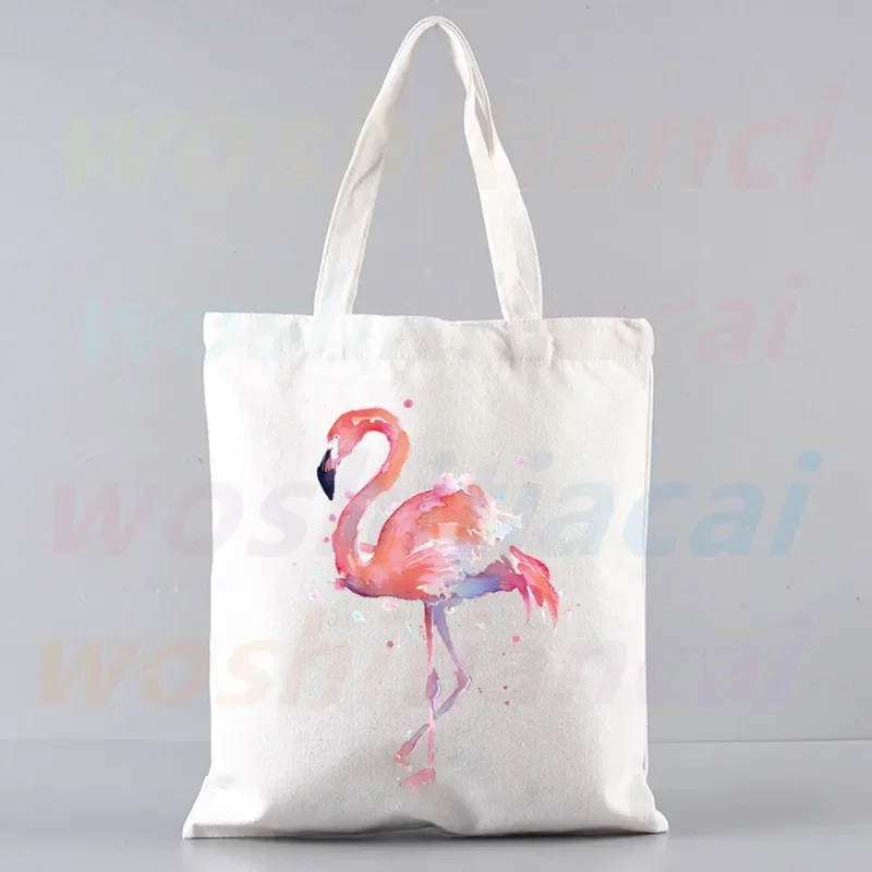 Flamingo Print Canvas Shoulder Tote Bag for Women Handbags Eco Reusable Shopping Bag Vintage Fashion Ulzzang Bags