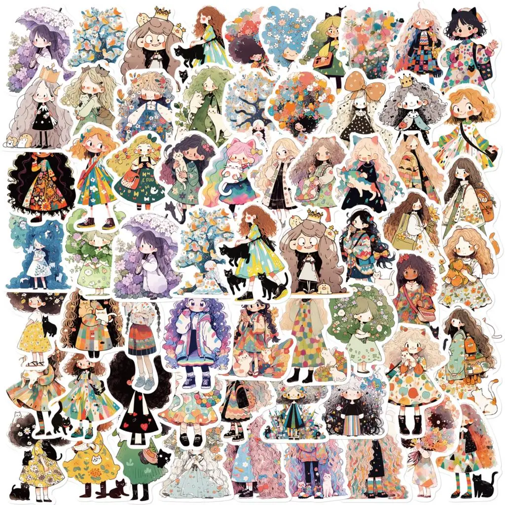 60PCS Graffiti Girls Sticker Toy Decoration DIY Notebook Computer Kids Gift iPad Mobile Phone PVC Waterproof Sticker Wholesale