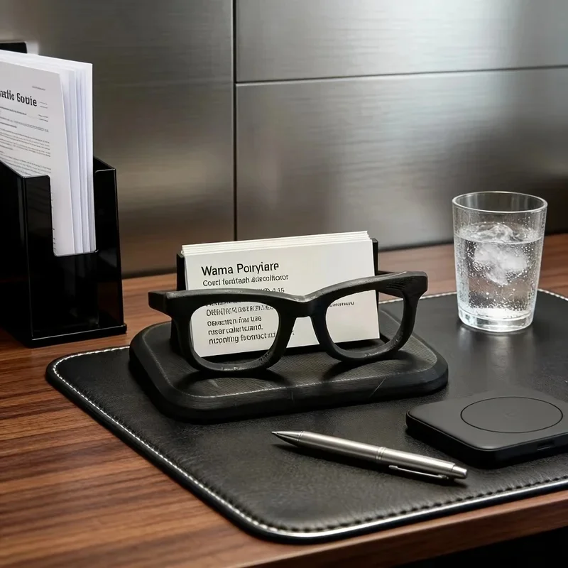 Creativity Glasses Shape Business Card Holder Desktop Eyeglass Stand 2in1 Name Card Organizer Modern Office Reception Desk Decor
